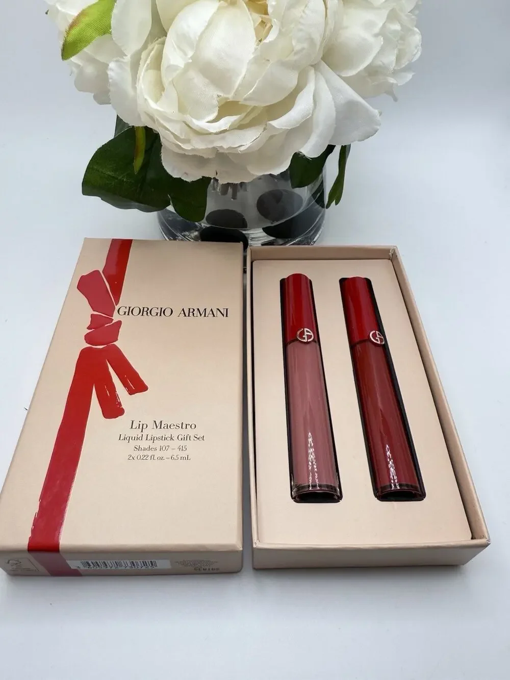 Giorgio Armani Lip Maestro Liquid Lipstick Gift Set Duo Shade 107, 415 Full Size